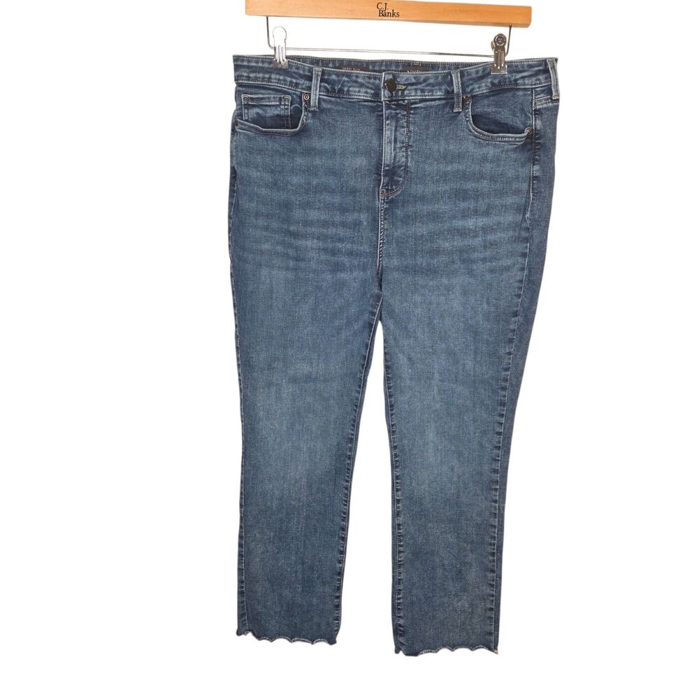 NYDJ Sheri Slim Ankle Raw Frayed Hem Jeans Stoney Medium Wash Size 16